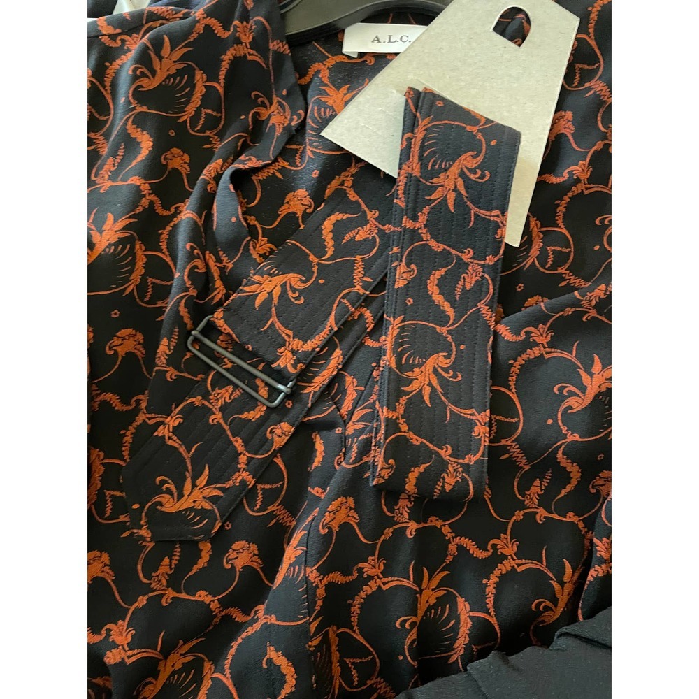 A.L.C. Womens V-Neck Floral Paisley Shirt Dress Long Sleeve Size 4 Black - Picture 8 of 8